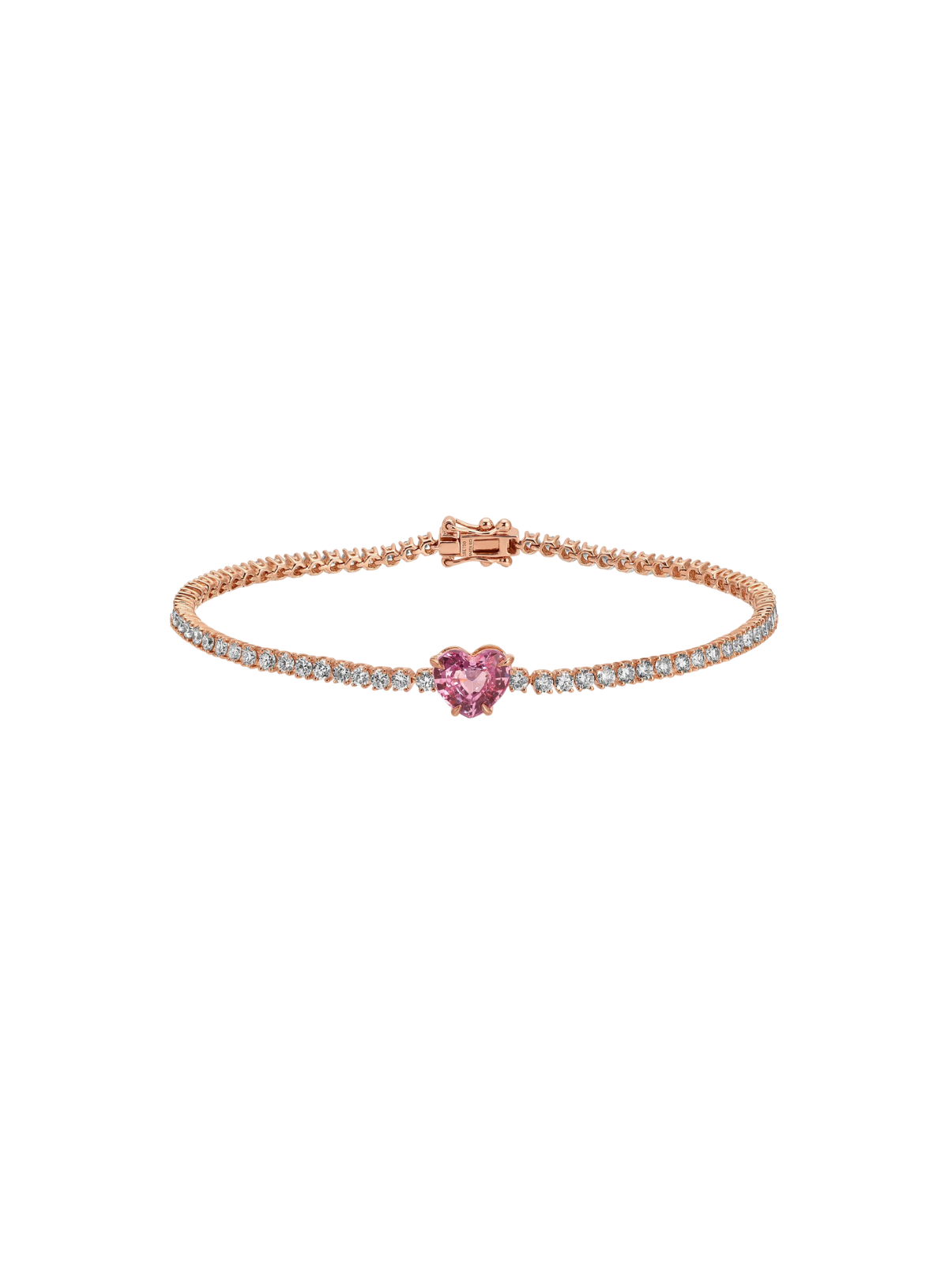 Diamond Hepburn Bracelet with Pink Sapphire Heart Centre, 1.86 Carats