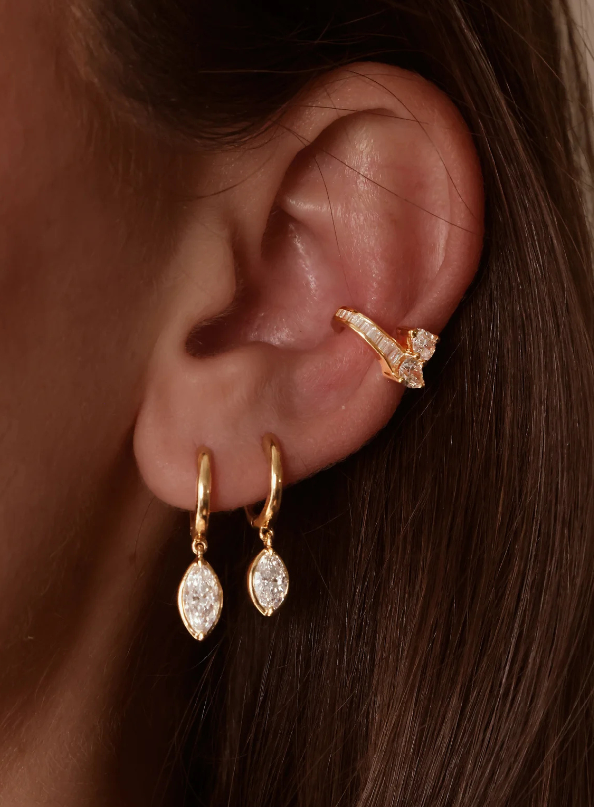Pear Diamond Saturn Ear Cuff