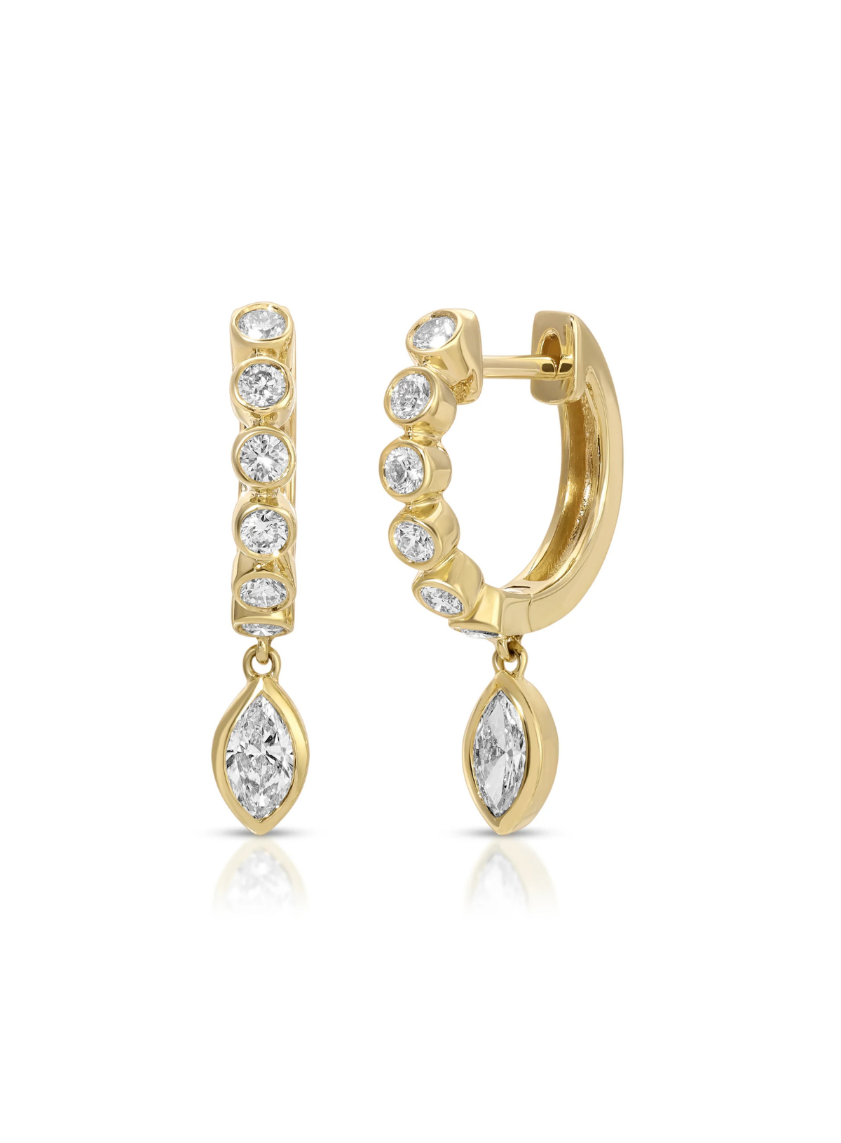Melrose Bezeled Huggies With Marquise Diamond Drop