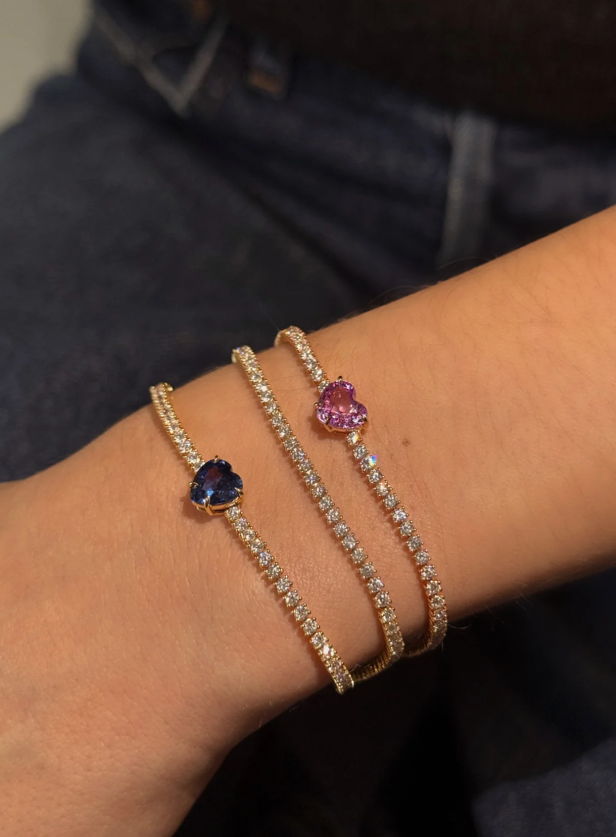 Diamond Hepburn Bracelet with Pink Sapphire Heart Centre, 1.86 Carats