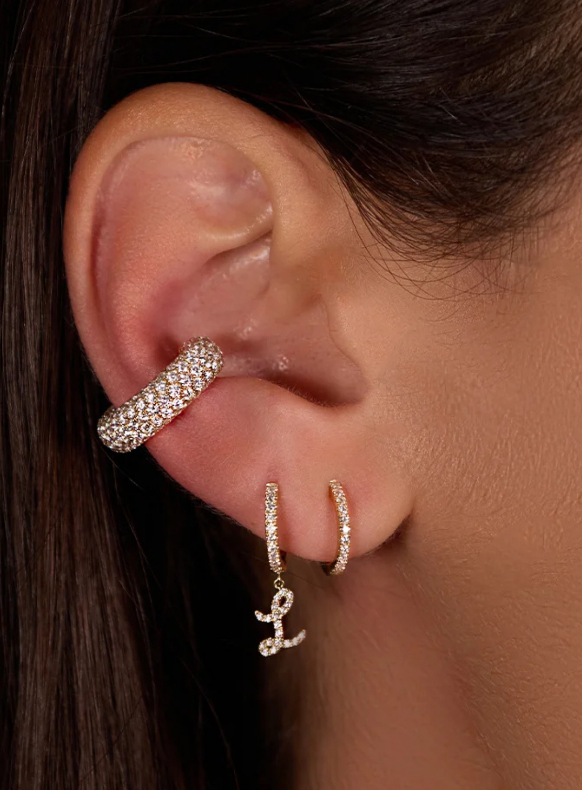 Diamond Initial Huggie Earring