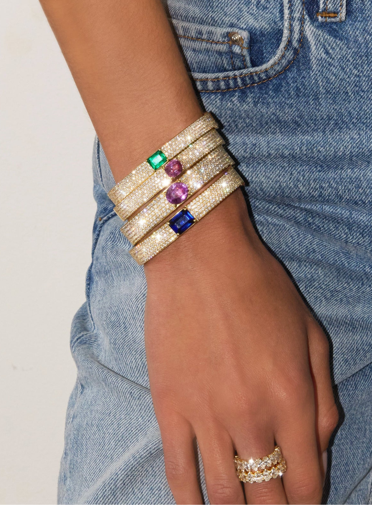 Pavé Diamond Oval Bracelet with Pink Sapphire Cushion Centre