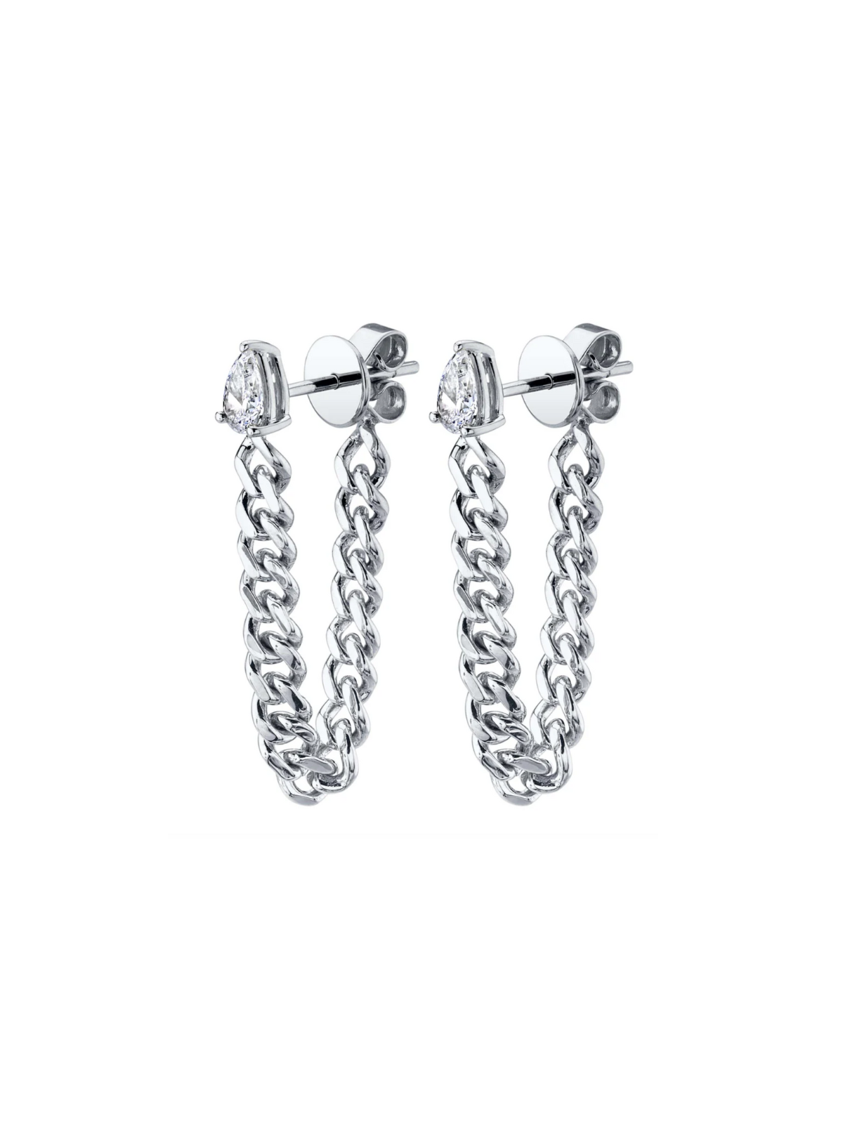 Pear Diamond Cuban Link Loop Earrings