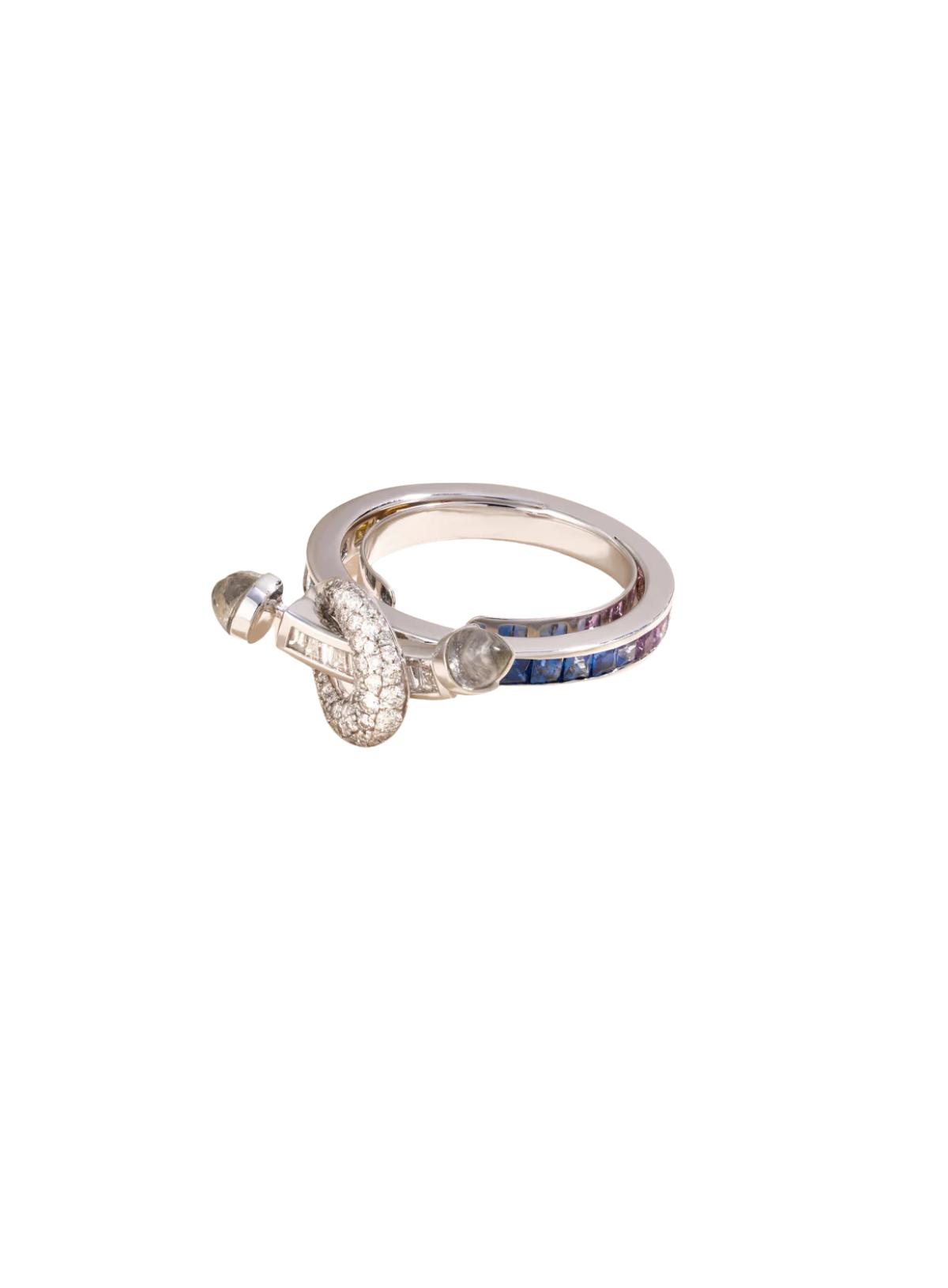 Chakra Ring Diamond and Rainbow Sapphire (White Gold)