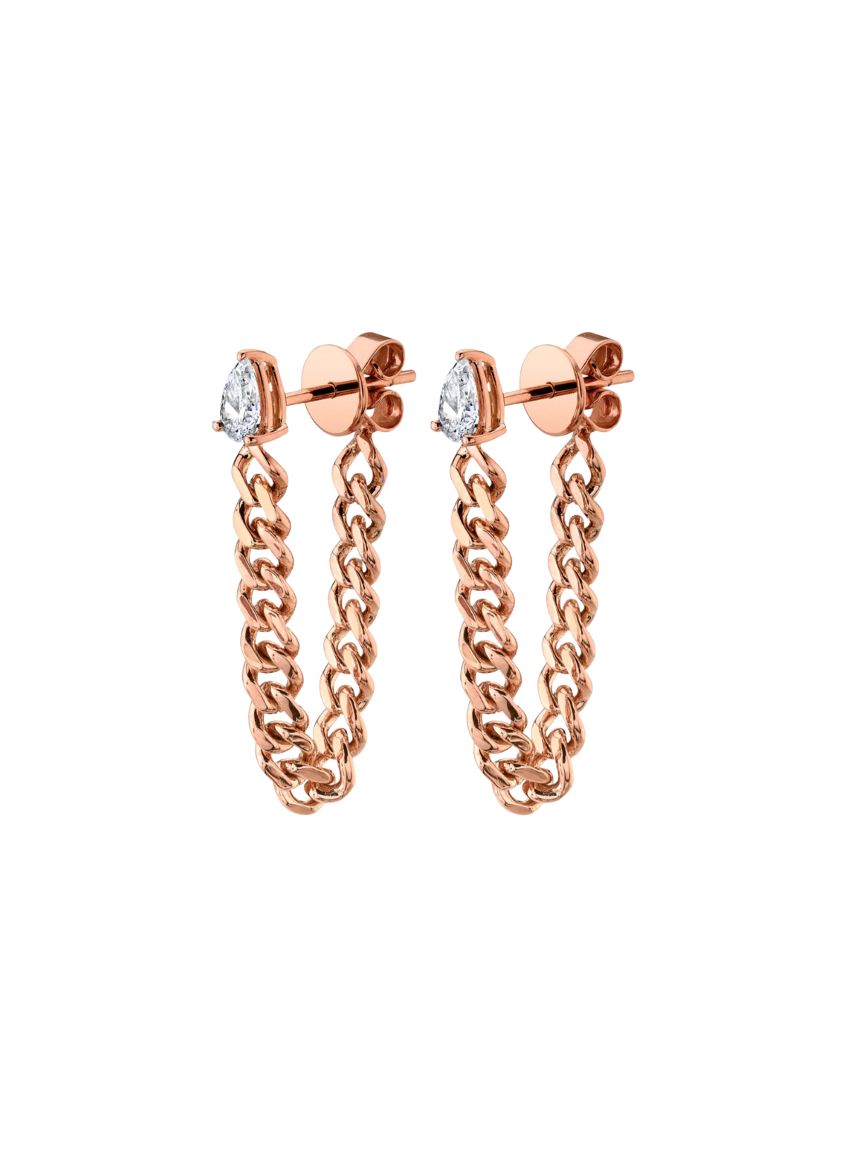 Pear Diamond Cuban Link Loop Earrings