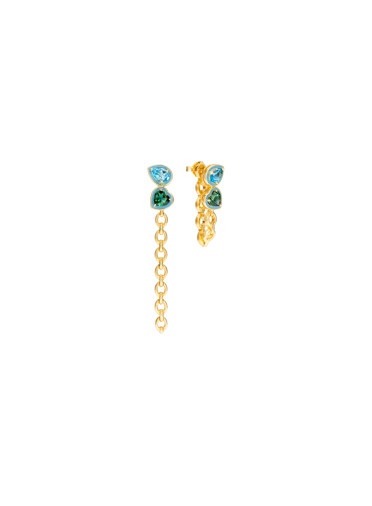Catena Double Stone Long Enamel Earrings