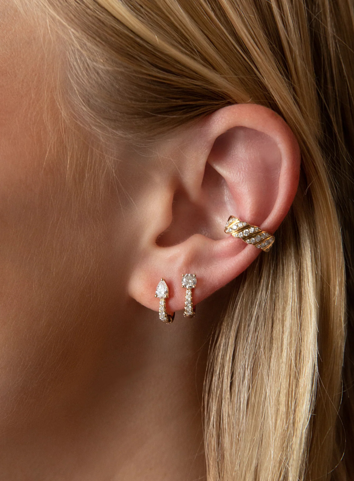 Flat Pavé Diamond Huggies with Pear Diamonds