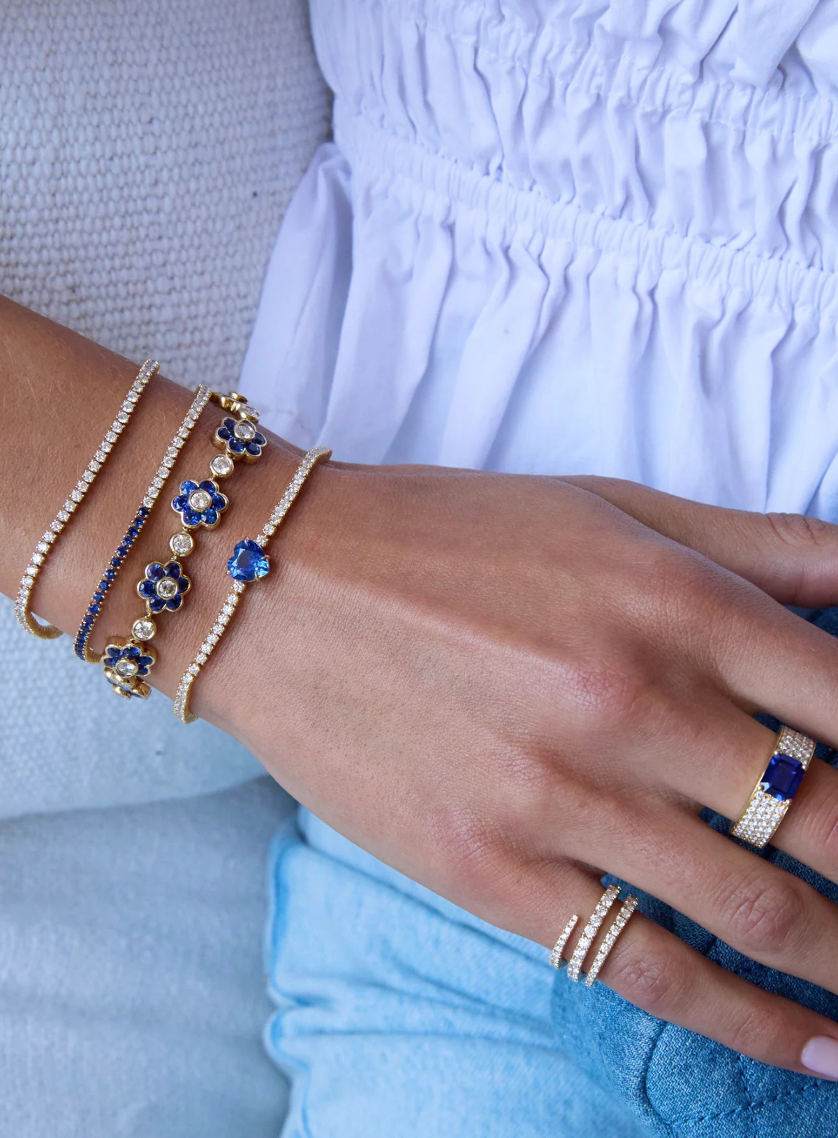 Blue Sapphire and Diamond Flora Bracelet