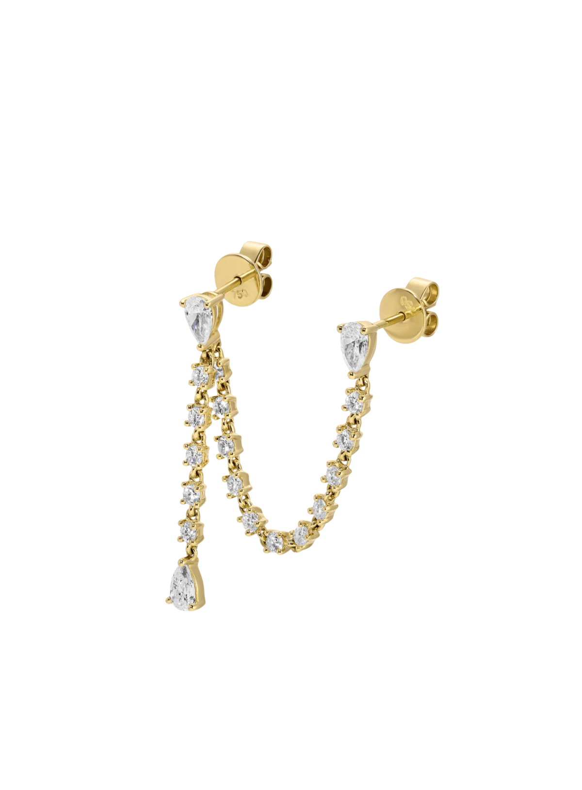Isla Double Piercing Loop Earring With Diamond Chain Drop