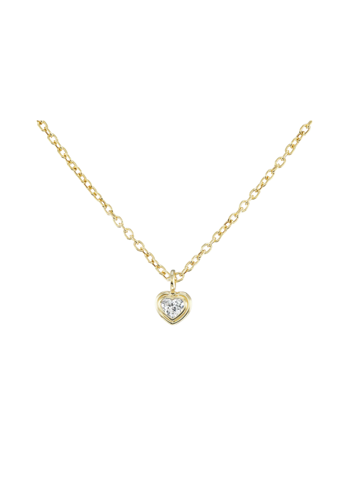 Double Bubble Bezel Diamond Heart Charm on 18" Petite Legacy Chain