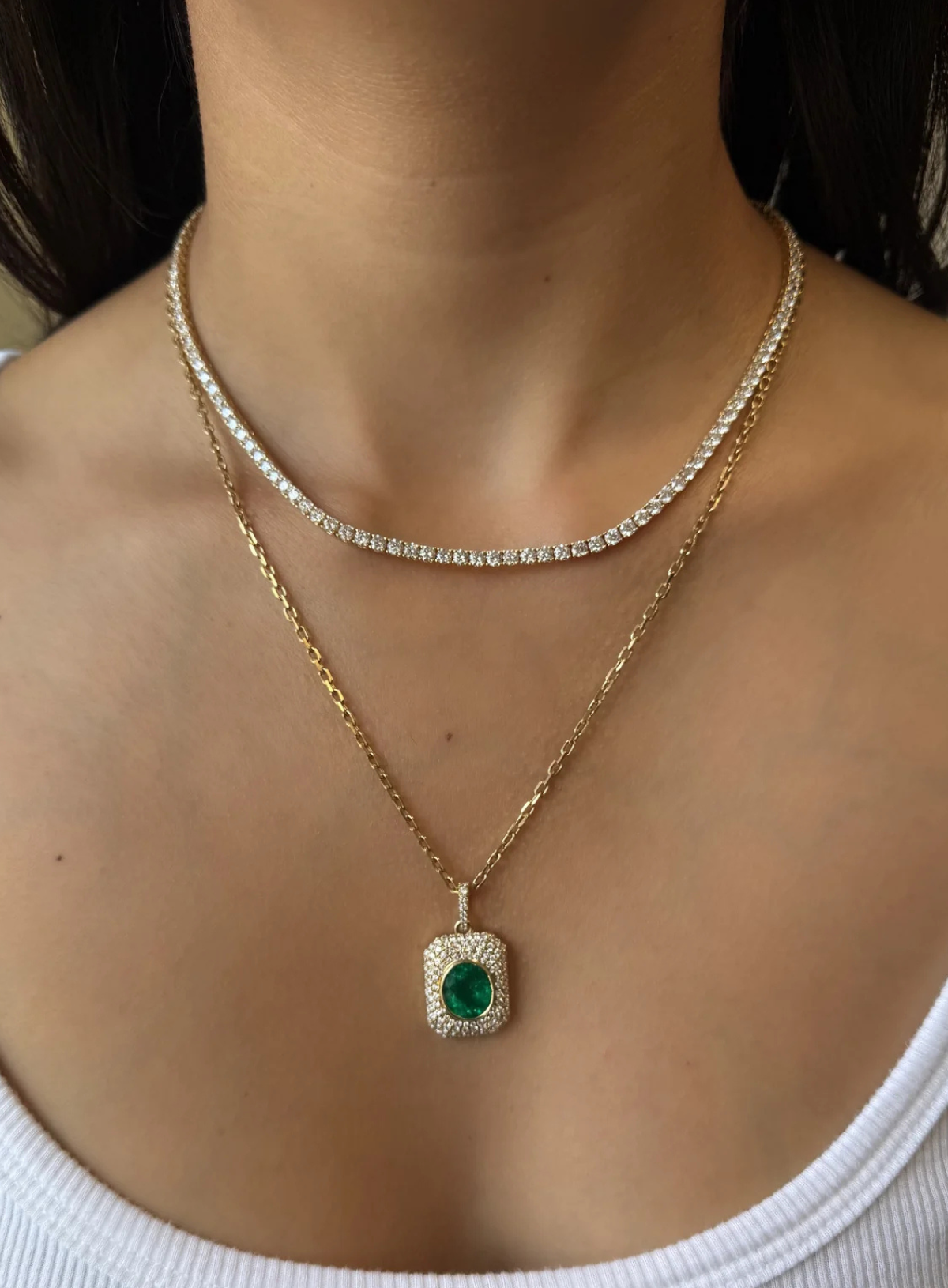Emerald Oval Diamond Pendant