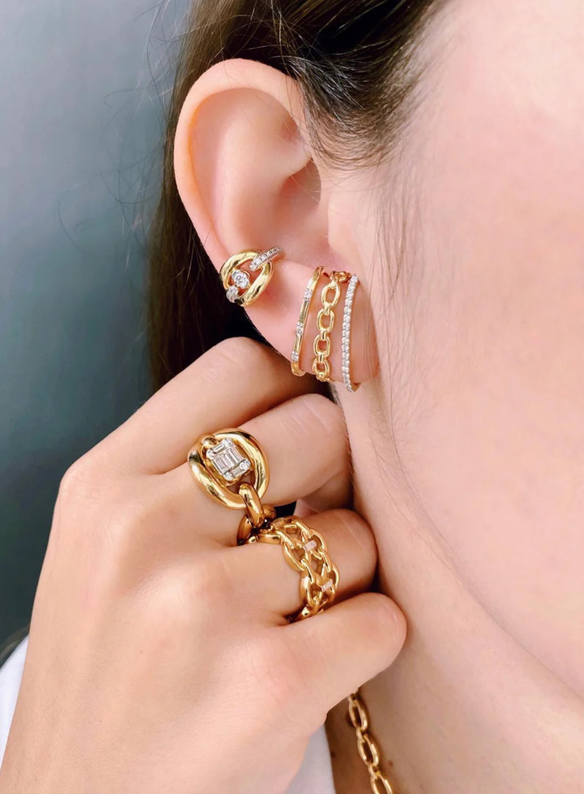 Catena Diamond Triple Ear Lobe Earrings