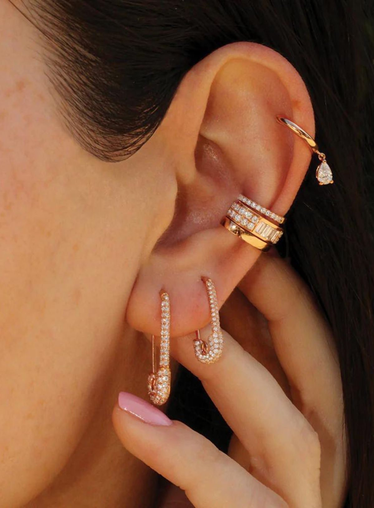 Diamond Safety Pin Earring