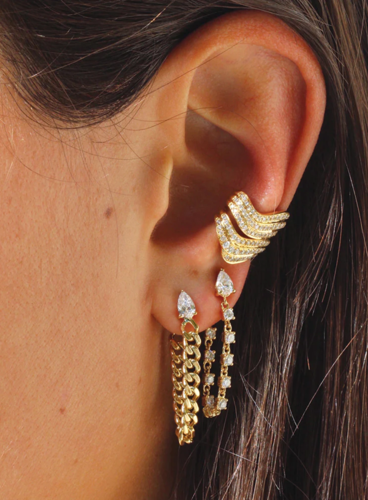 Pear Diamond Cuban Link Loop Earrings
