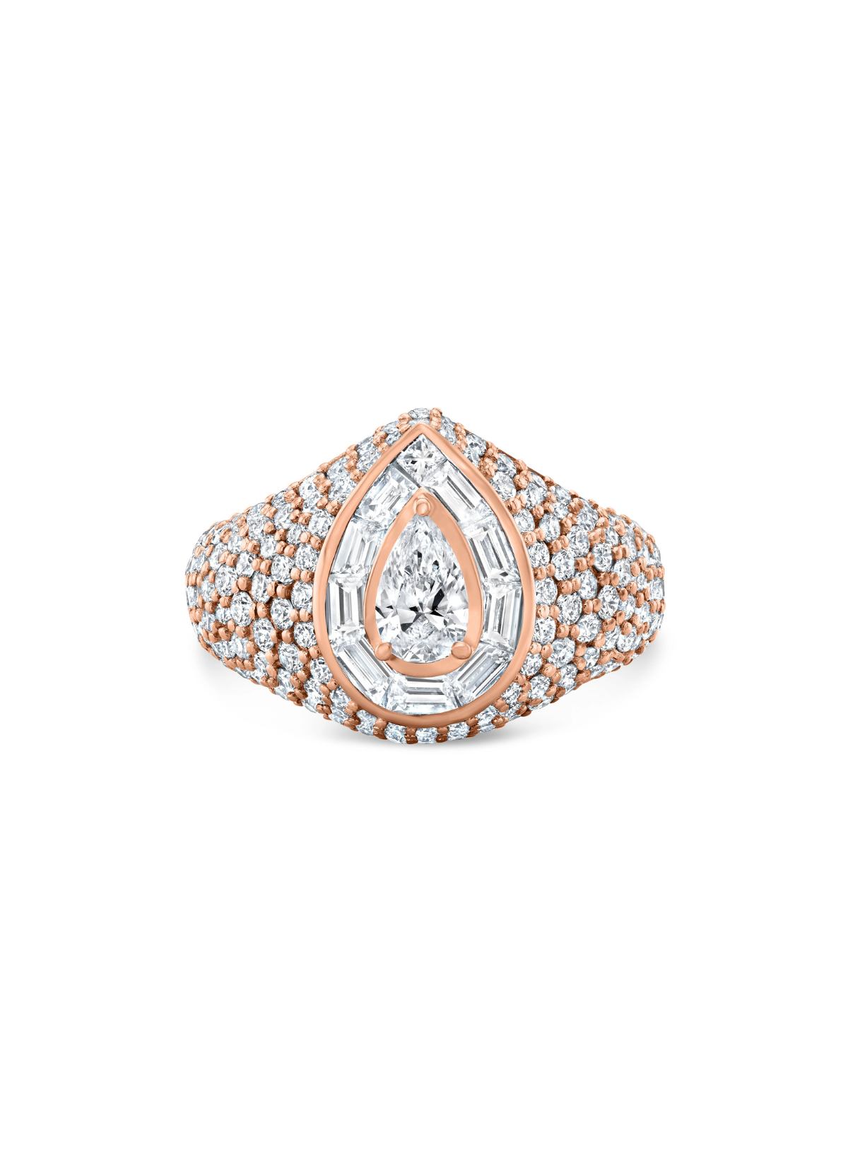 Vortex Pear Baguette Pave Pinky Ring