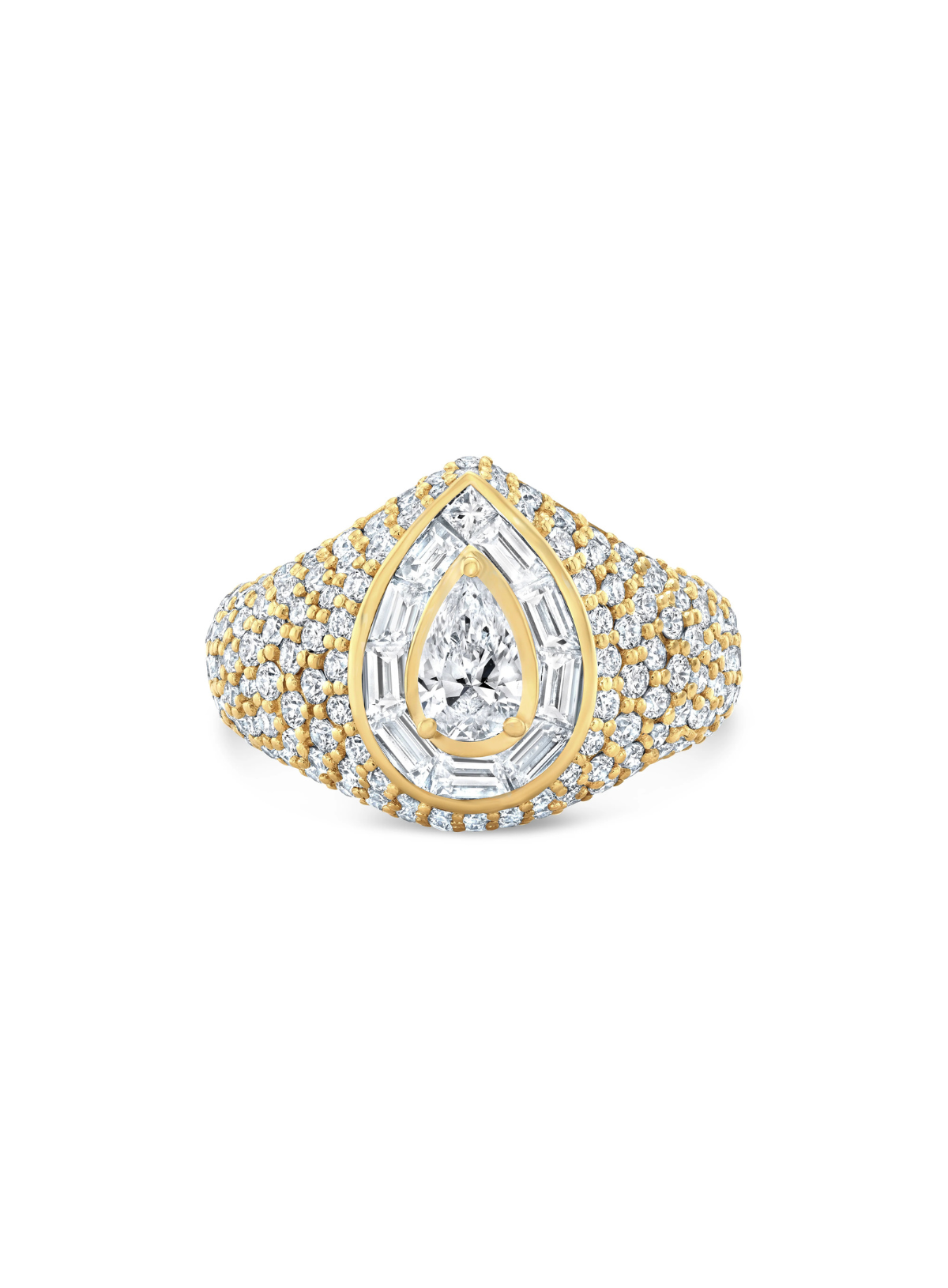 Vortex Pear Baguette Pave Pinky Ring