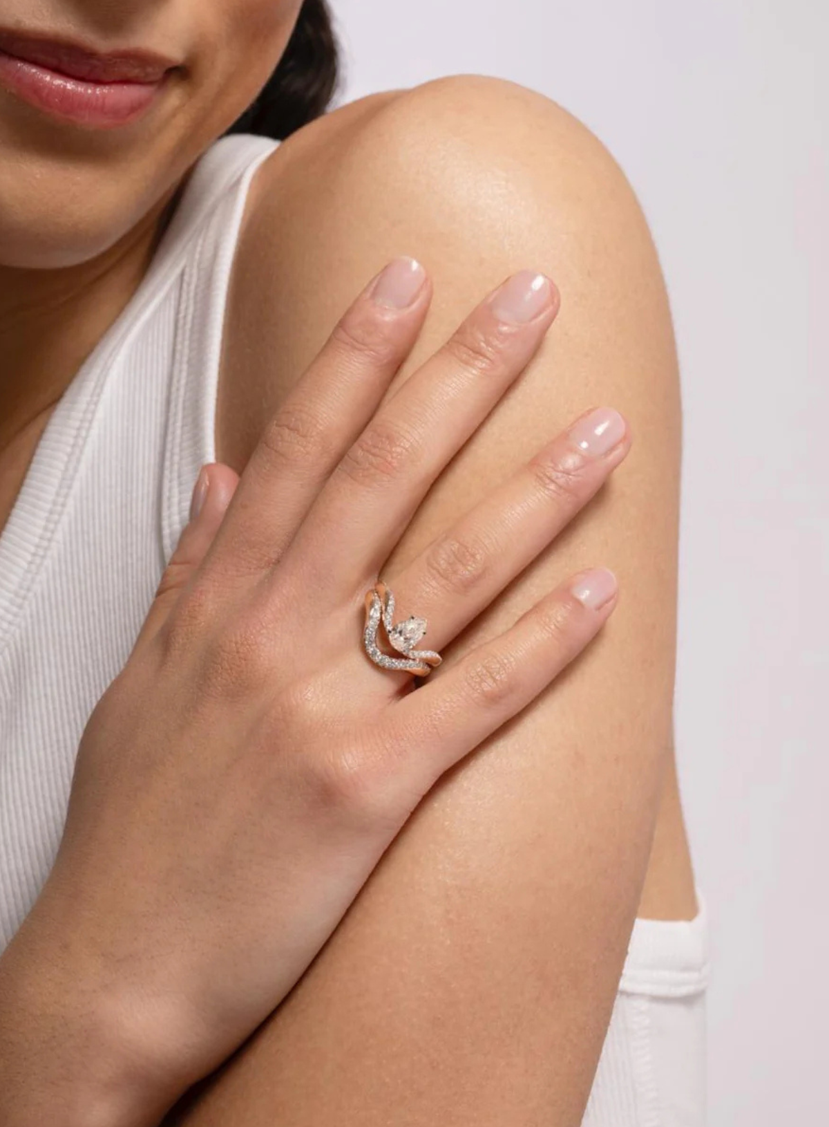 Radiant Ring | Half pavé Diamonds & Pear Diamond