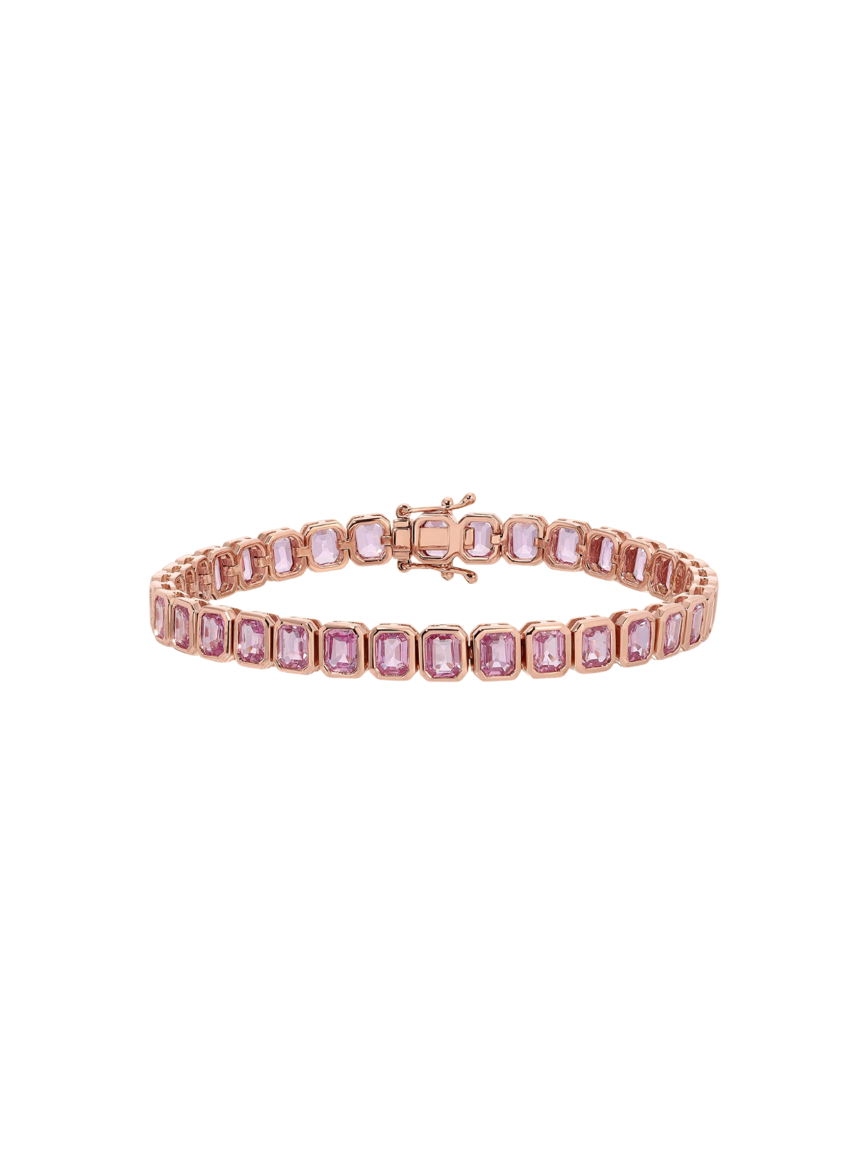 Large Bezeled Emerald-Cut Pink Sapphire Bracelet