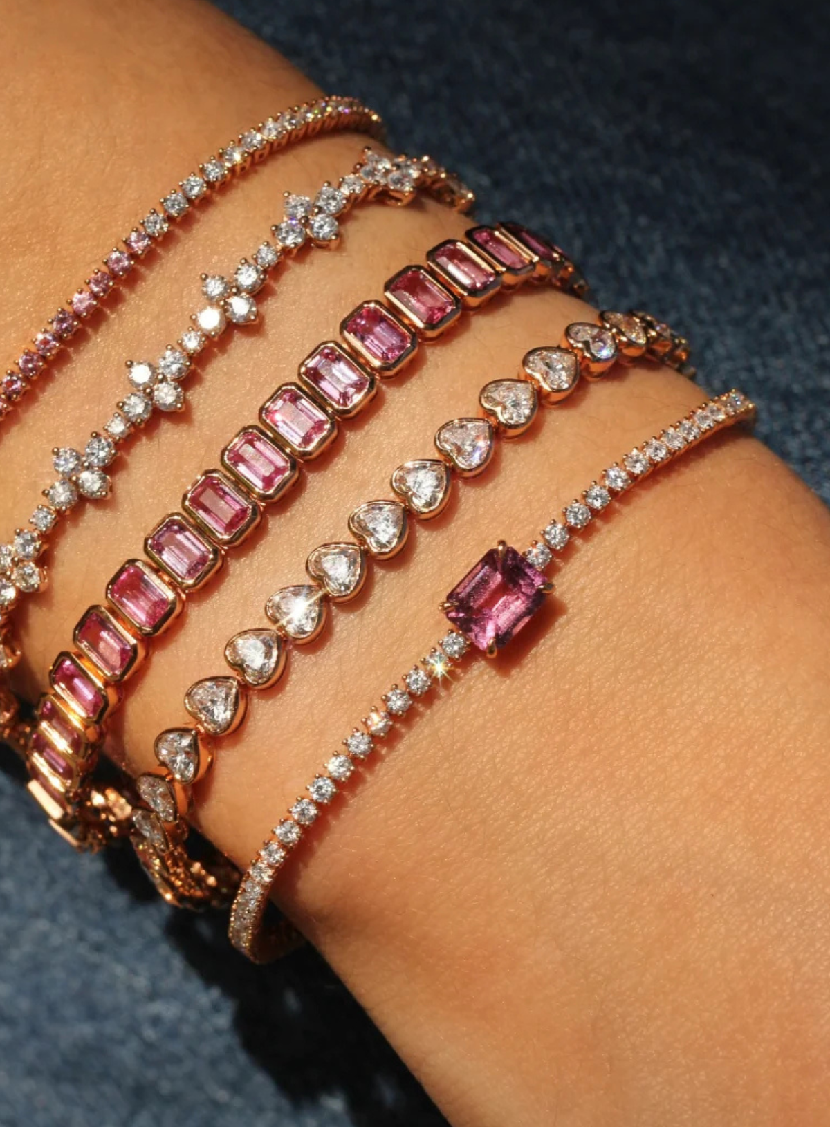 Large Bezeled Emerald-Cut Pink Sapphire Bracelet