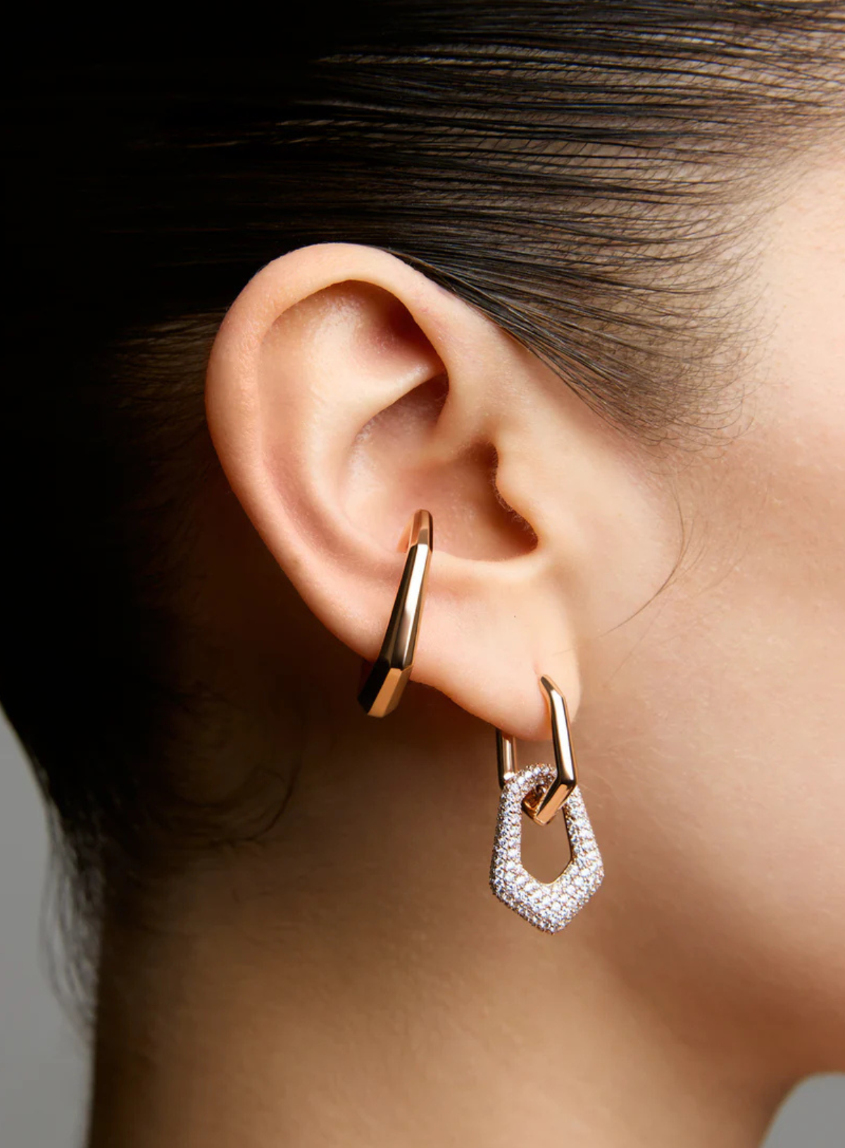 Rose Gold Pave Diamond Carved Earring