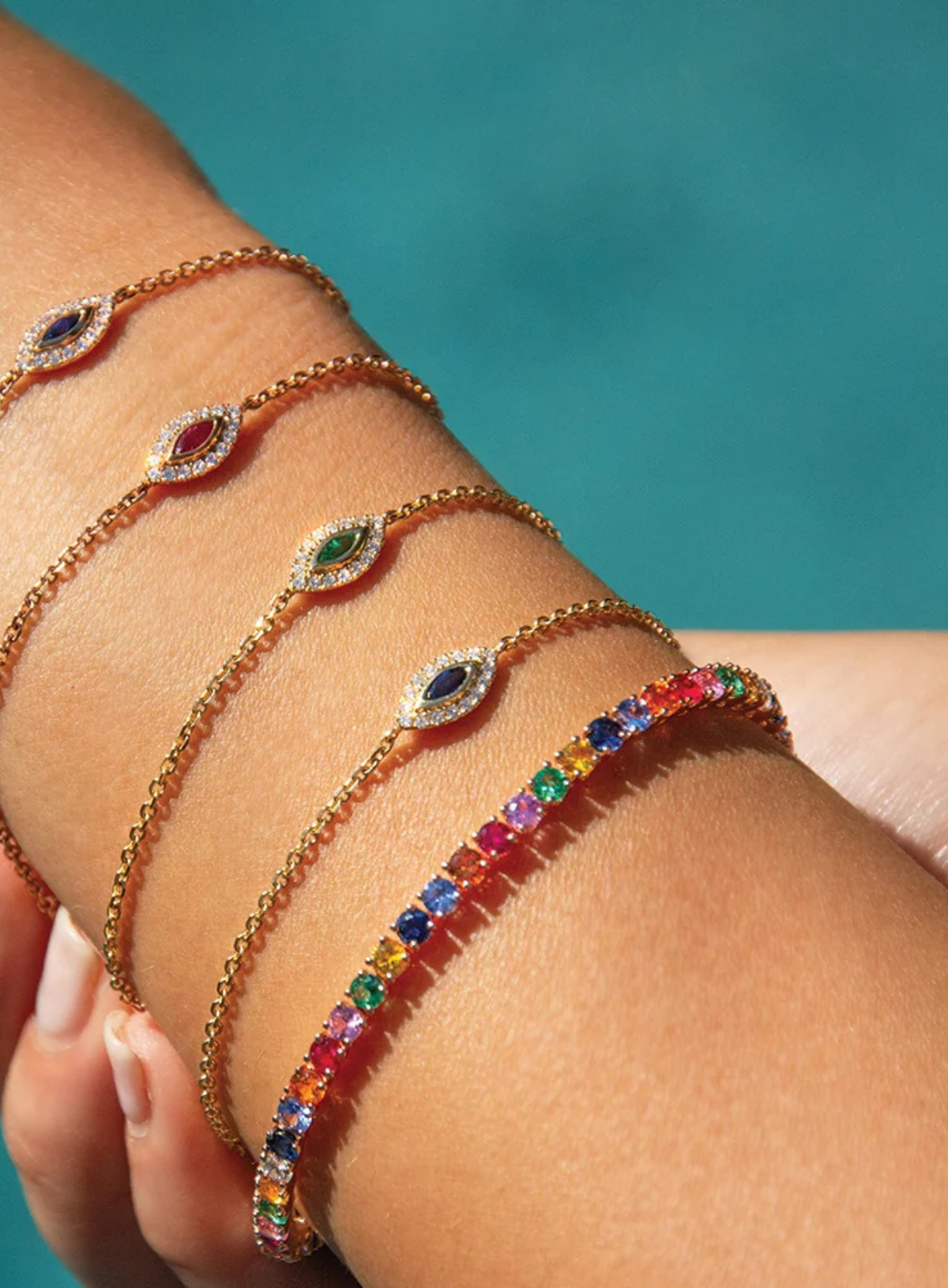 Large Multi-Coloured Fine Gemstone & Diamond Hepburn Bracelet