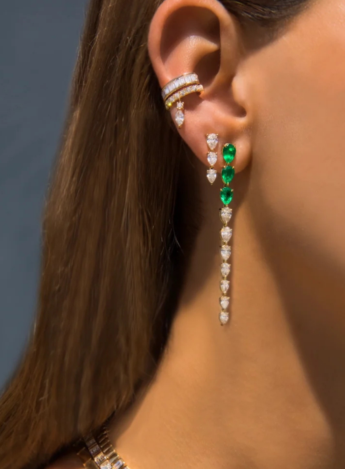 Tre Graduated Pear Diamond Drop Earrings