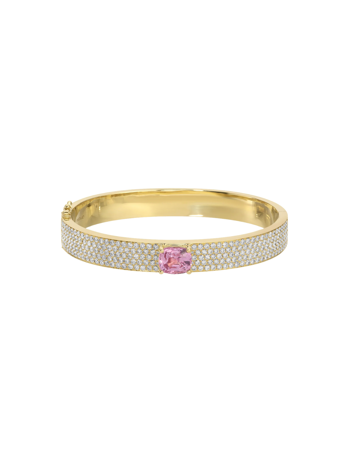 Pavé Diamond Oval Bracelet with Pink Sapphire Cushion Centre