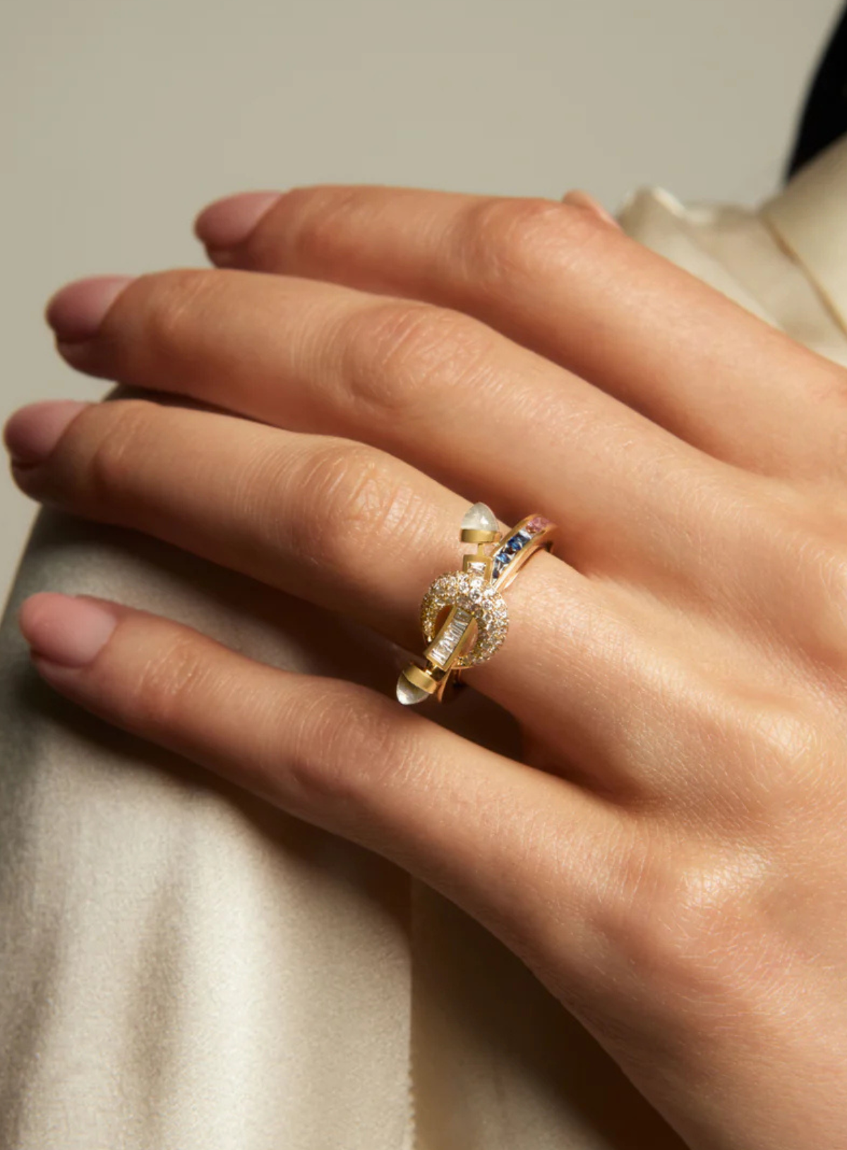 Chakra Ring Diamond and Rainbow Sapphire