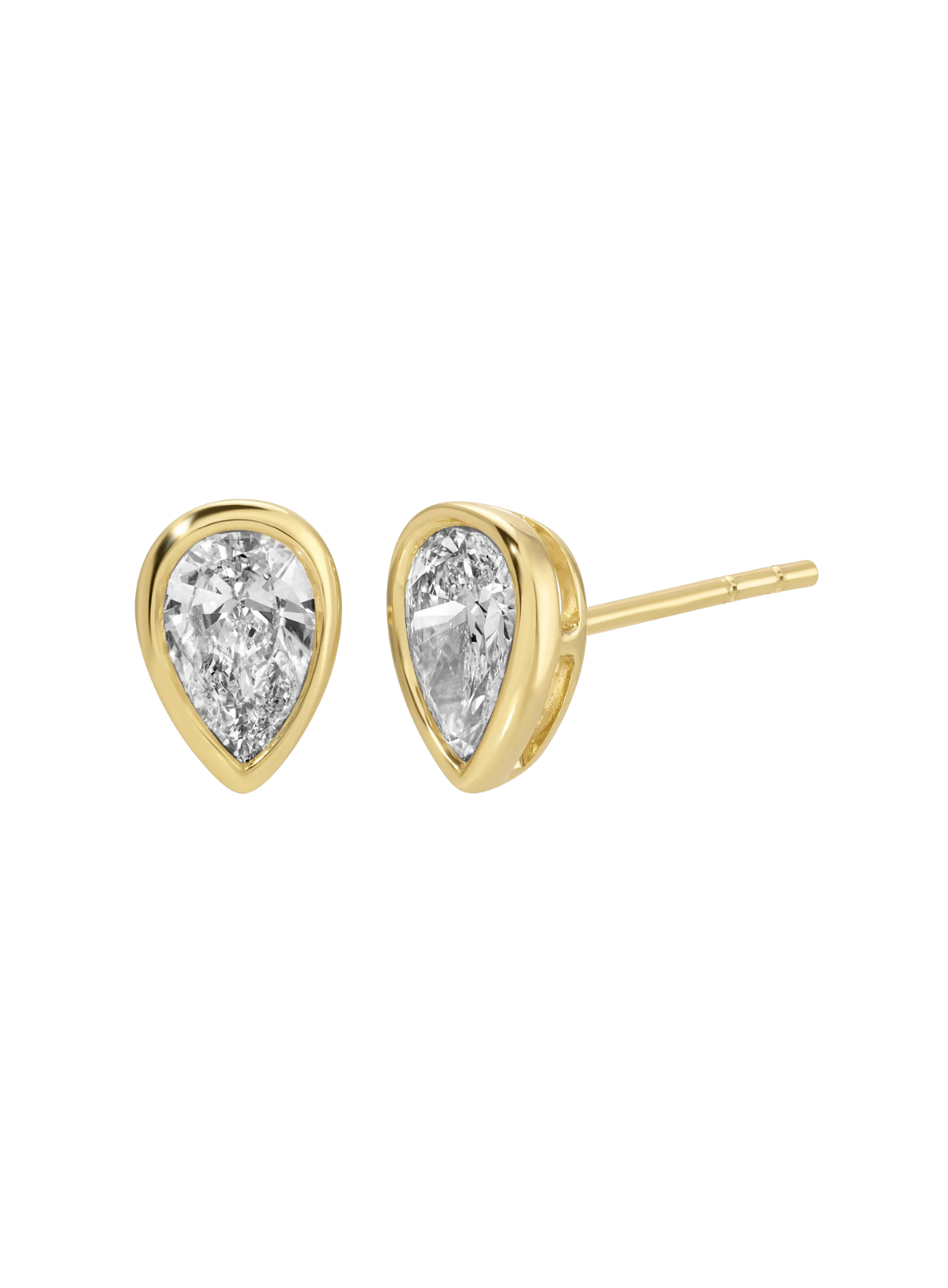 Large Pear Bezel Diamond Stud Earrings