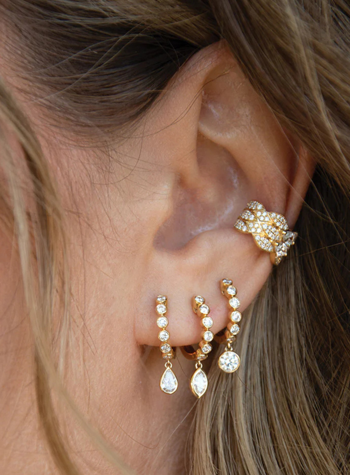 Melrose Bezeled Huggies With Marquise Diamond Drop