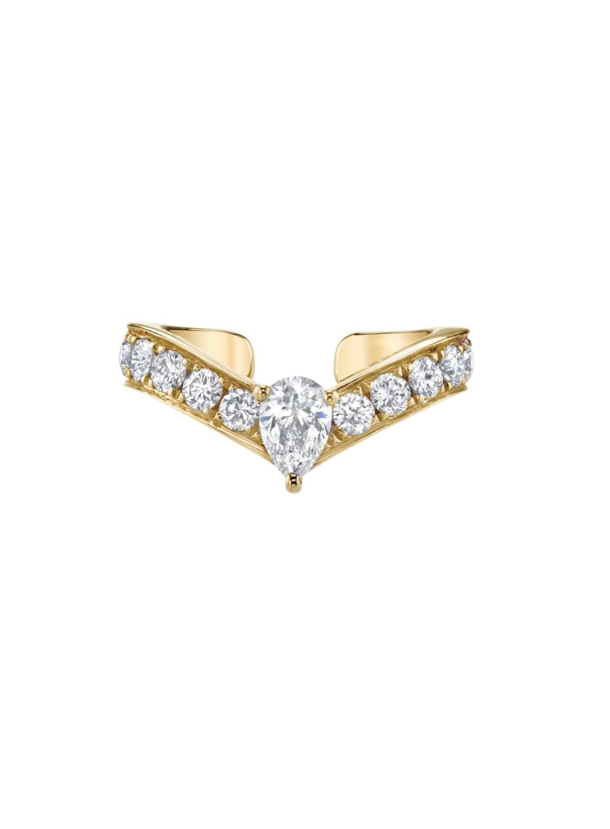 Curved Diamond Ear Cuff with Pear Diamond Center