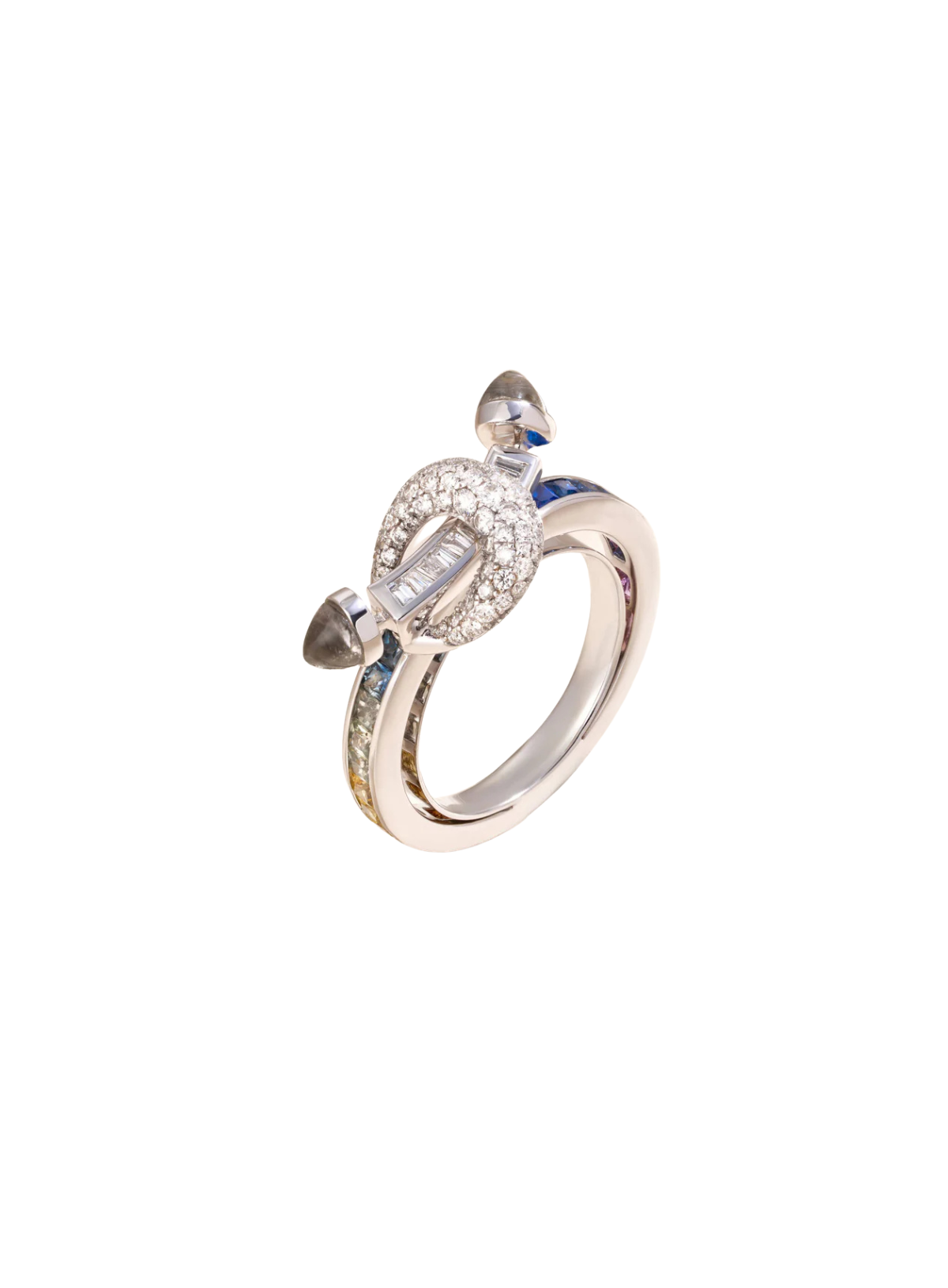Chakra Ring Diamond and Rainbow Sapphire (White Gold)