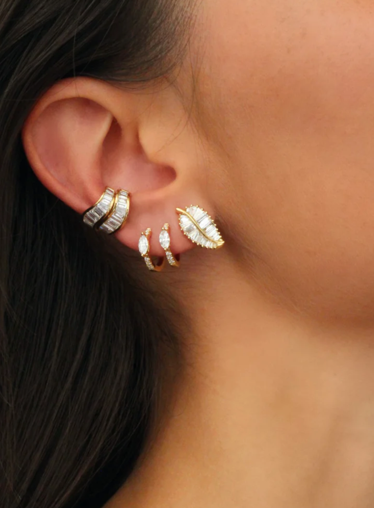 Diamond Huggies with Marquise Diamond Center