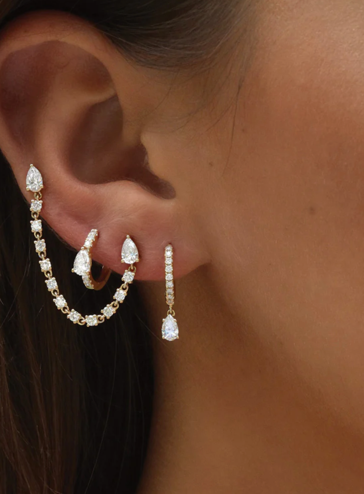 Double Piercing Pear Diamond Loop Earring