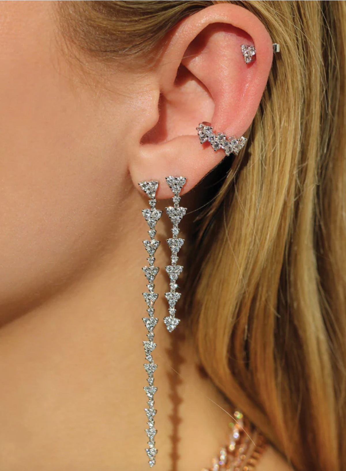 Triangle Eternity Diamond Drop Earrings