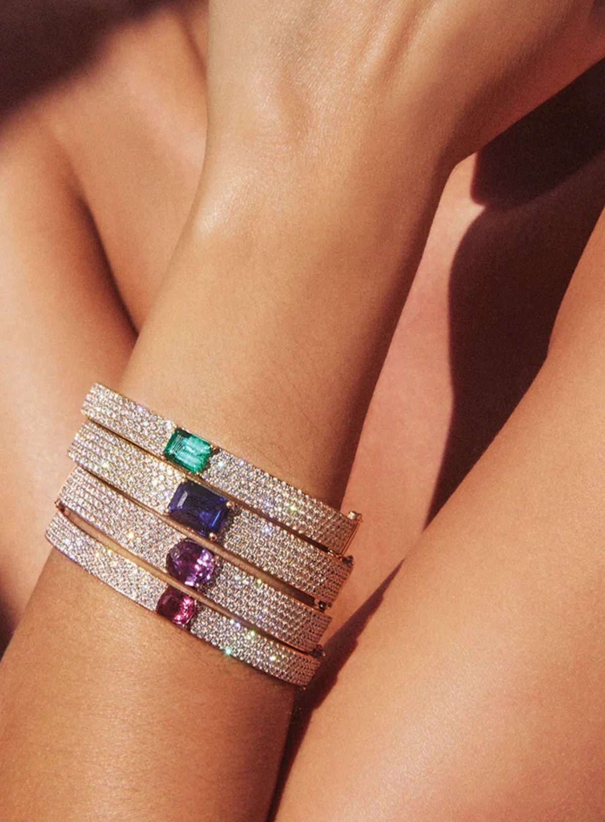 Pavé Diamond Oval Bracelet with Pink Sapphire Cushion Centre