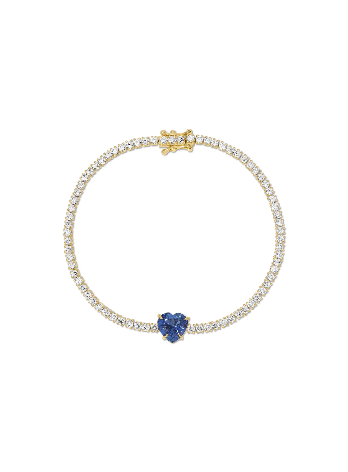 Diamond Hepburn Bracelet with Blue Sapphire Heart Center