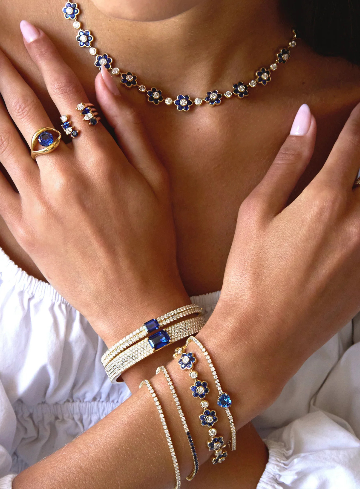 Diamond and Blue Sapphire Hepburn Bracelet