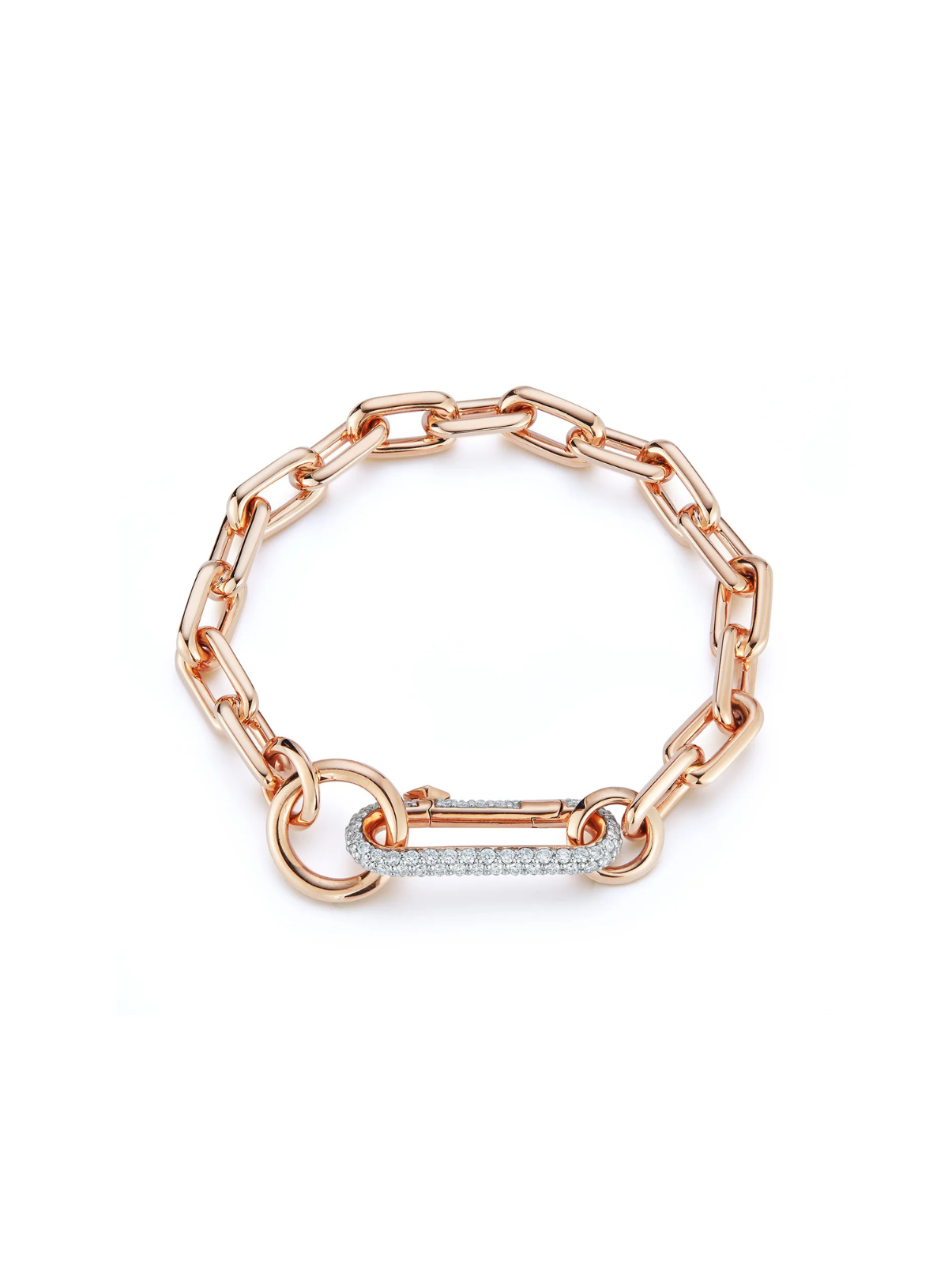 Saxon 18k Gold Chain Link Bracelet with Elongated Diamond Link Clasp