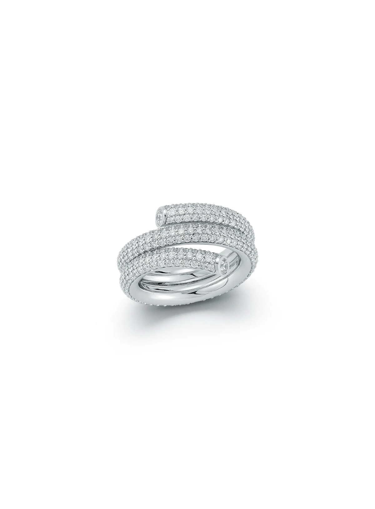 Thoby 18K White Gold & Pavé Diamond Double Row Spiral Ring