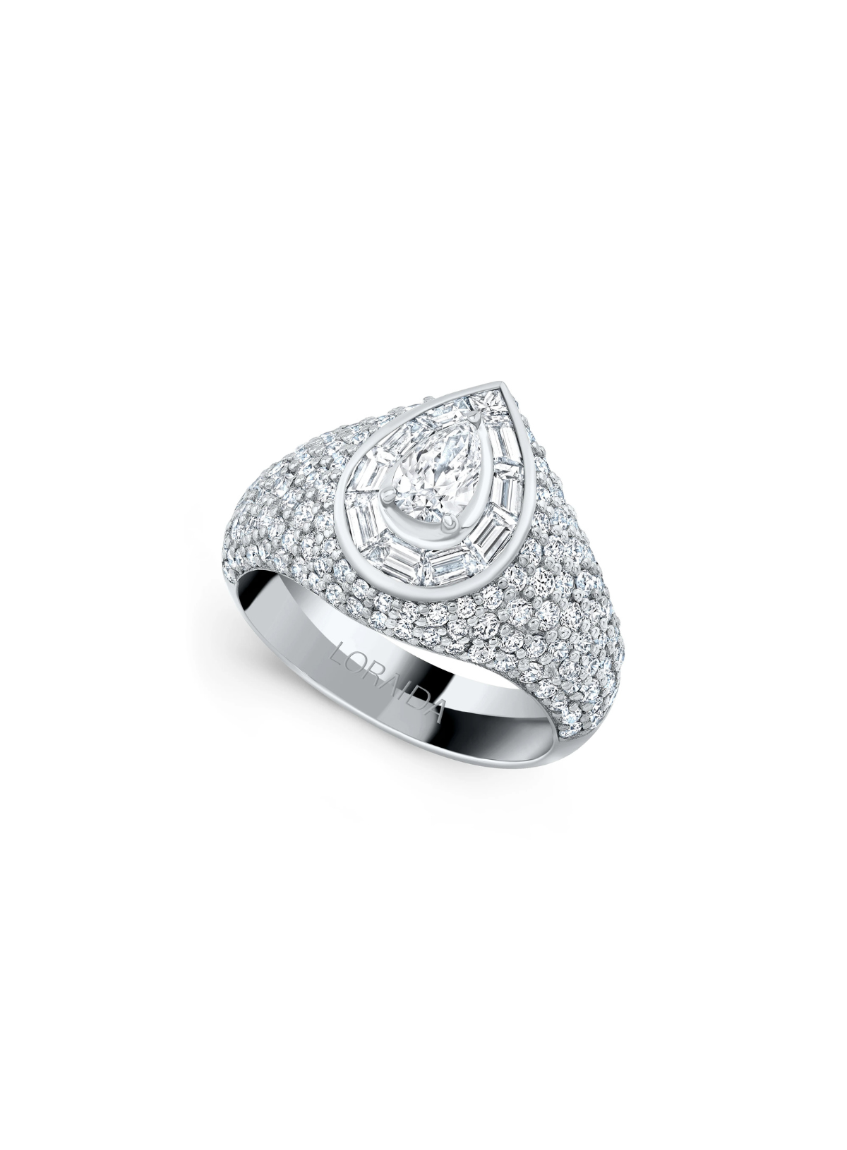 Vortex Pear Baguette Pave Pinky Ring